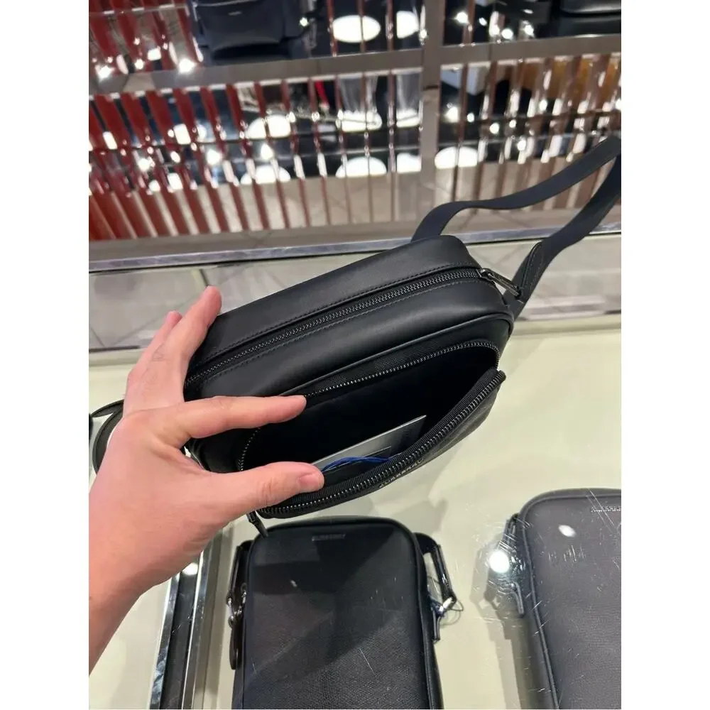 Burberry Black charcoal Check Leather Messenger Bag